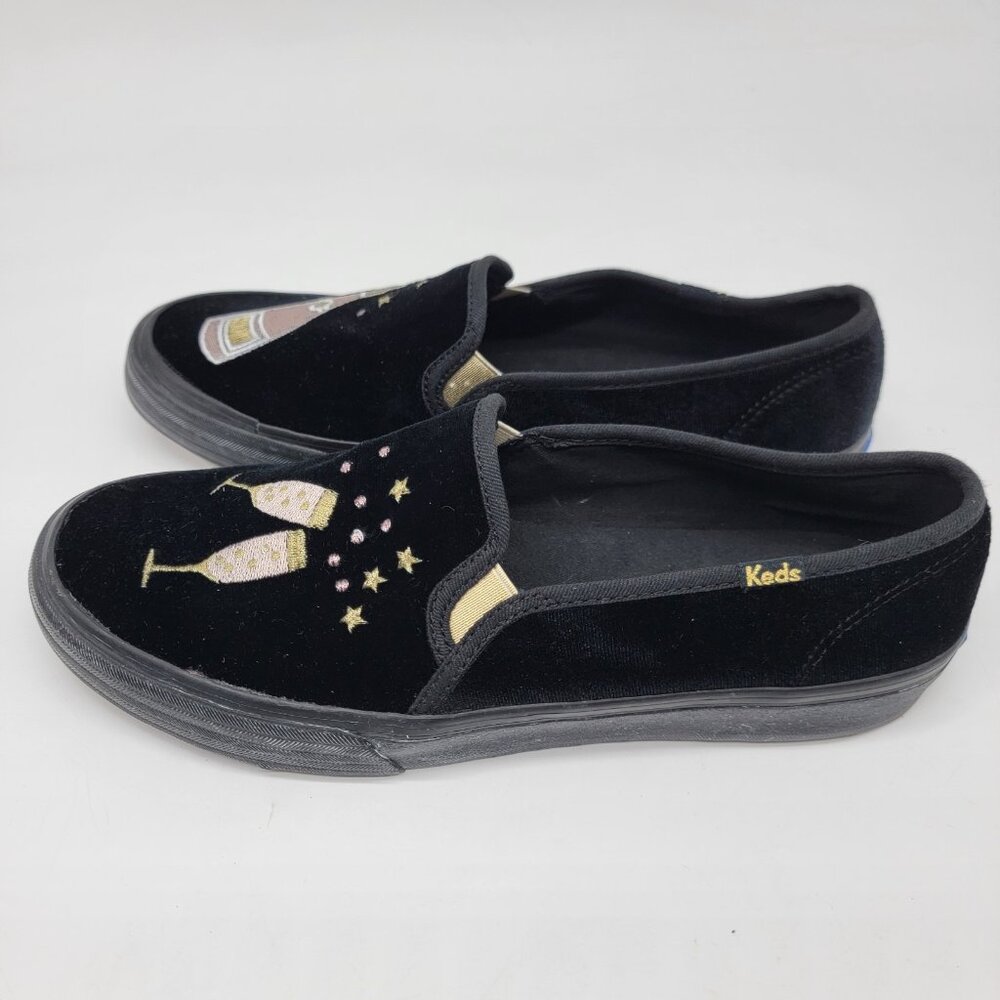Keds Softerra Embroidered Black Velvet Sneaker Shoes US 9.5 New Year's Party - Picture 4 of 7